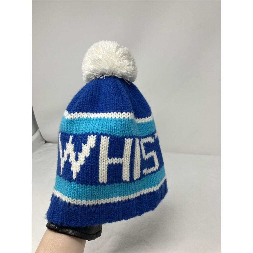 Whistler Beanie Pom Knit BULA Vintage Canada Fleece Lined Retro Blue Striped